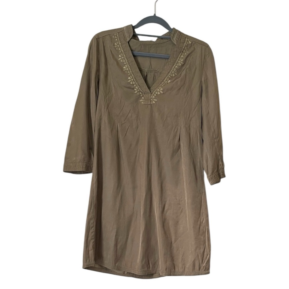 Miilla Clothing Women’s Olive Green Embroidered 3/4 Sleeve Tunic Dress Size Sm